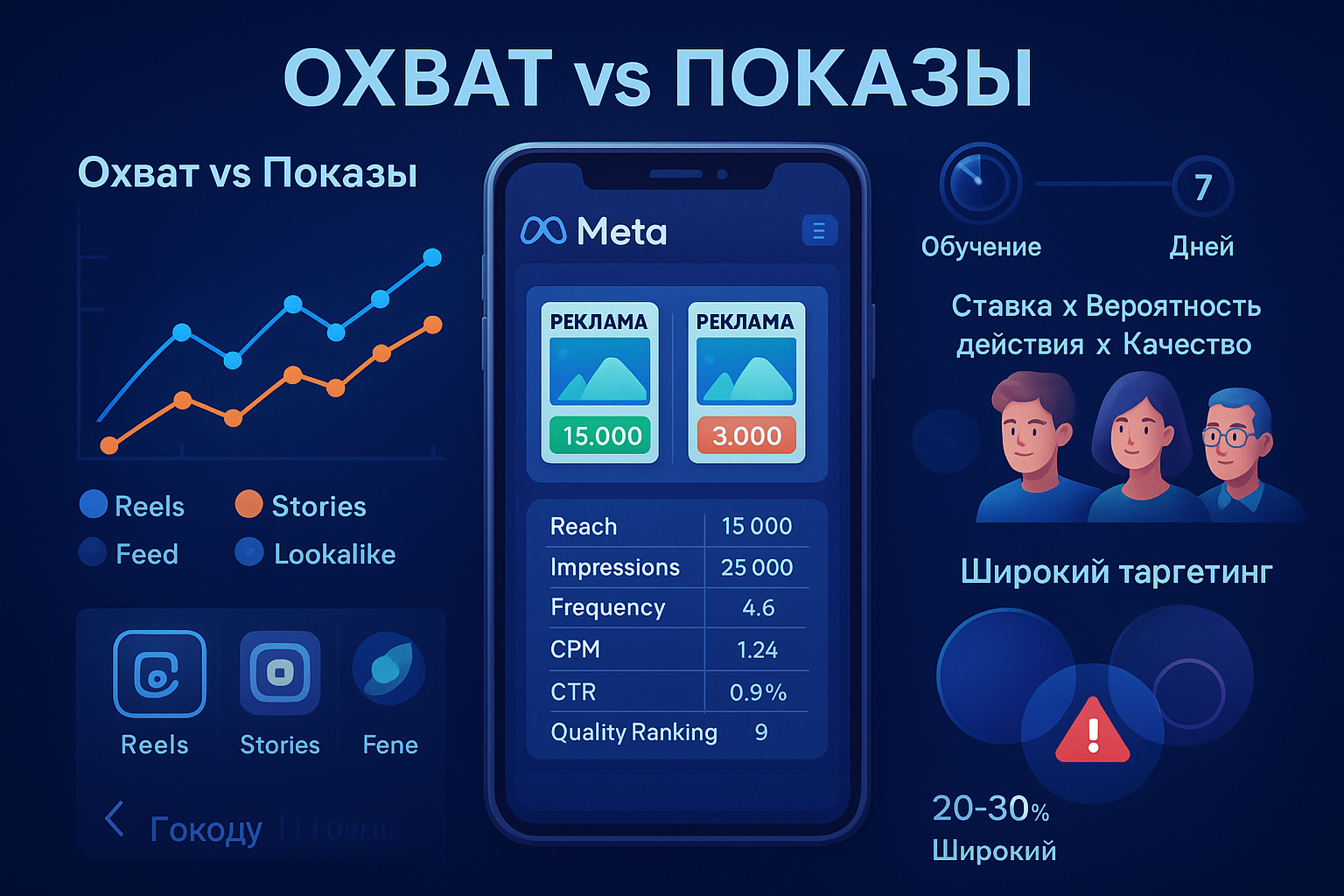 Как понять, почему таргетированная реклама в Instagram даёт разные охваты и показы, и что делать с алгоритмом, чтобы охваченные аккаунты росли