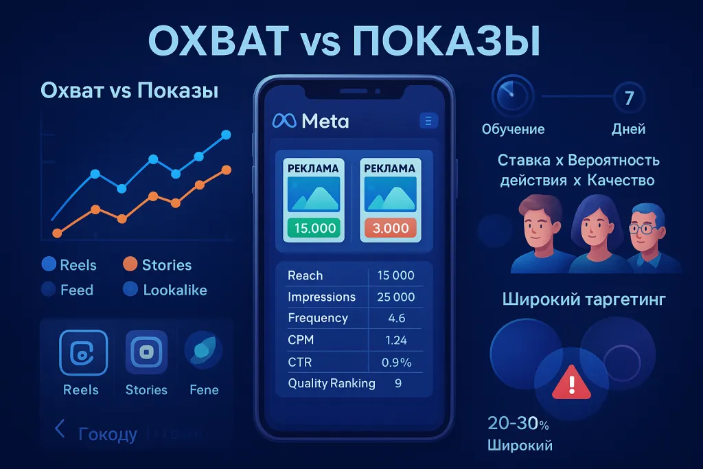 Как понять, почему таргетированная реклама в Instagram даёт разные охваты и показы, и что делать с алгоритмом, чтобы охваченные аккаунты росли