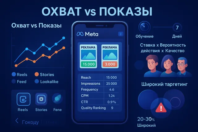 Как понять, почему таргетированная реклама в Instagram даёт разные охваты и показы, и что делать с алгоритмом, чтобы охваченные аккаунты росли